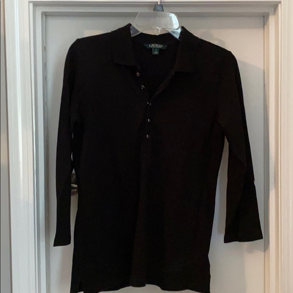 Lauren - 3/4 sleeve black collared shirt